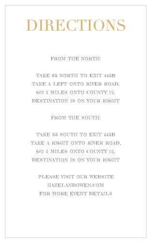 Our Simply Modern Foil Direction Cards are a part of the Love Vs. Design collection by Basic Invite.