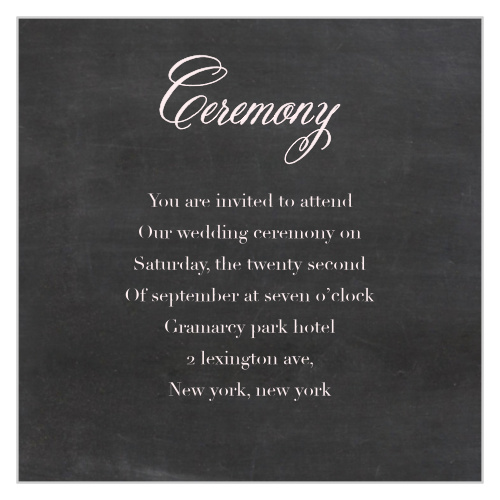 Make sure your guests know the ceremony details using the Elegant Chalkboard Ceremony Cards.