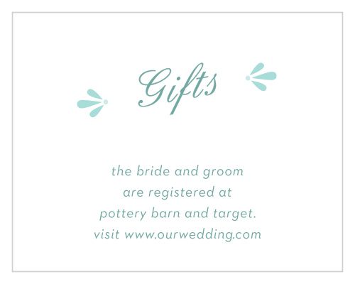 Make sure your guests know your registry details using the Fresh Breeze Registry Cards.