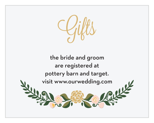 Let your loved ones know what you really want with the delicate floral style of the Laurel Crown Foil Registry Cards.