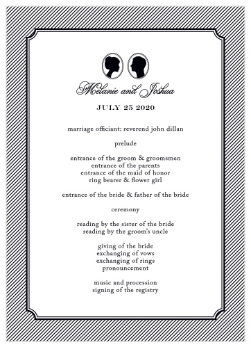 Let your guest know what to expect at your wedding using the Stately Silhouette Wedding Programs.