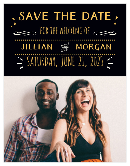 Let the "Good Times" roll with these vivacious save-the-date cards, as well as the rest of the Good Times wedding suite!