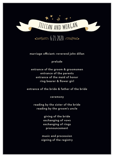 Let the "Good Times" roll with these vivacious foiled wedding programs, as well as the rest of the Good Times Foil wedding suite!