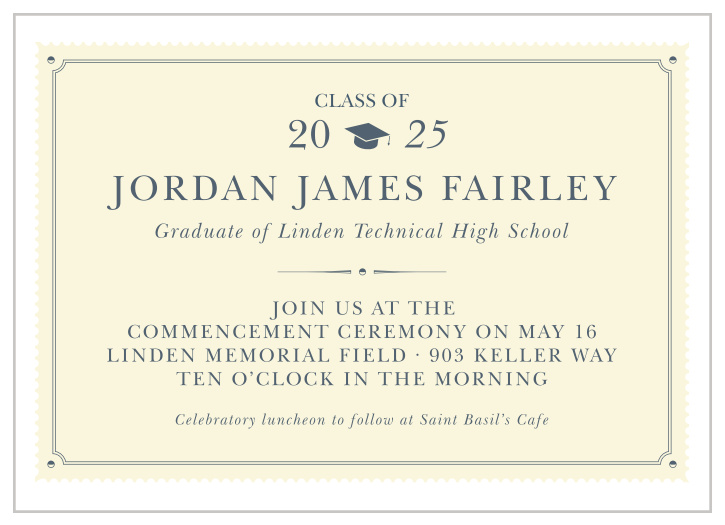The Craft Border gives your graduation invitation a unique look almost layered look because of its top and bottom borders. 