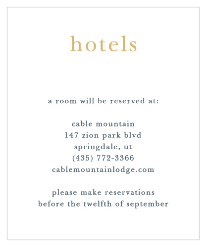 Let guests know about hotel reservations you have made for them with the Brushstroke Bliss Foil Accommodation Cards.