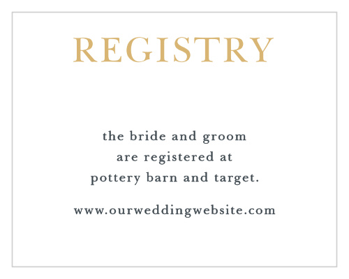 Direct guests to your wedding wish list with the Love Script Foil Registry Cards.