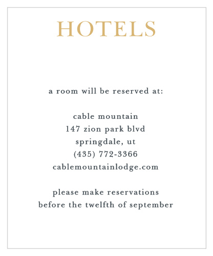 Help guests plan for your wedding with the Love Script Foil Accommodation Cards.