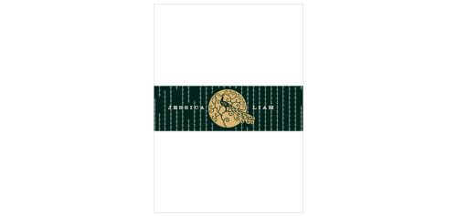 The Elegant Frame Foil Belly Bands have a scattered, intricate pattern and a lovely gold foiled emblem featuring an embellished illustration of a peacock.