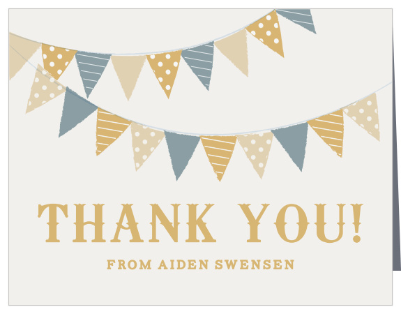 Thank your son’s first birthday guests with the Festival Bunting Thank You Cards.