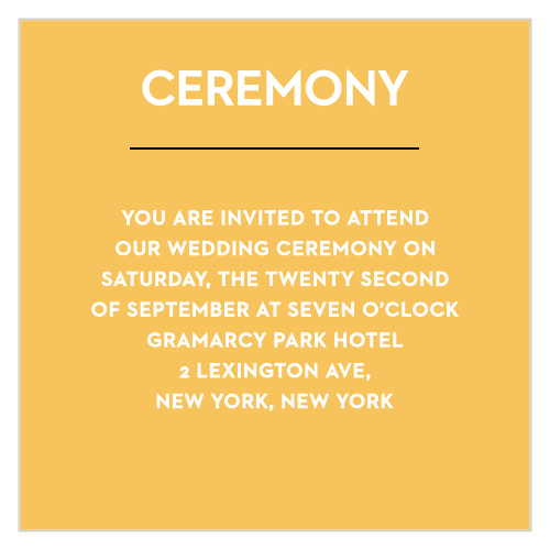 Make sure your guests know the ceremony details using the Common Thread Ceremony Cards.