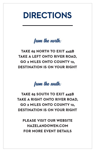 Make sure your guests know the best routes to get to your wedding using the Common Thread Direction Cards.