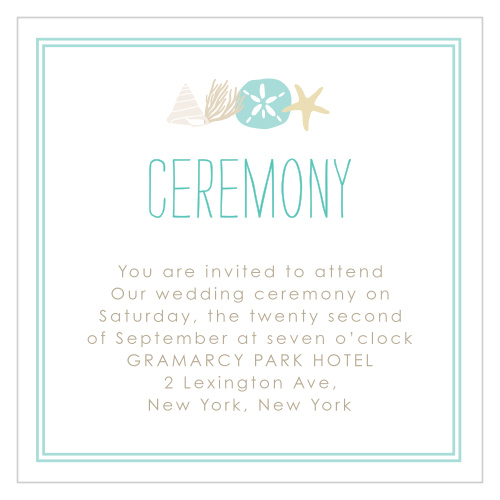 Relax amidst your wedding planning to personalize these sublime By the Sea Ceremony Cards in a breeze! 