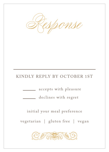 Elegant, swirling calligraphy and a victorian styled accent makes the Lace Couture Foil Response Cards an irresistible choice!