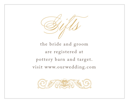 Elegant, swirling calligraphy and a victorian styled accent makes the Lace Couture Foil Registry Cards an irresistible choice!