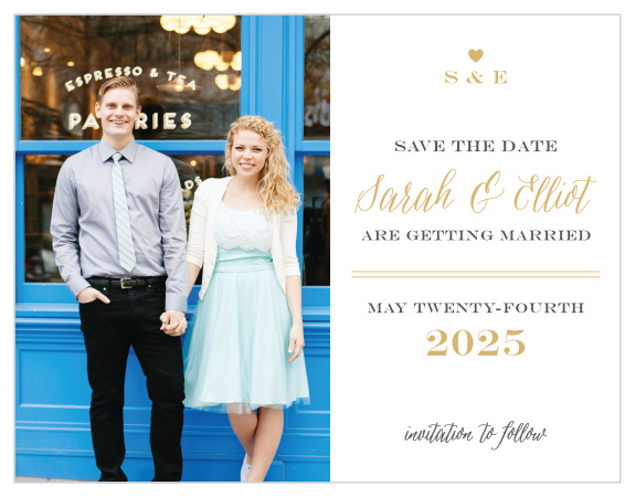 If simple is your style, look no further than the Rustic Chic Foil Save-the-Date Magnets!
