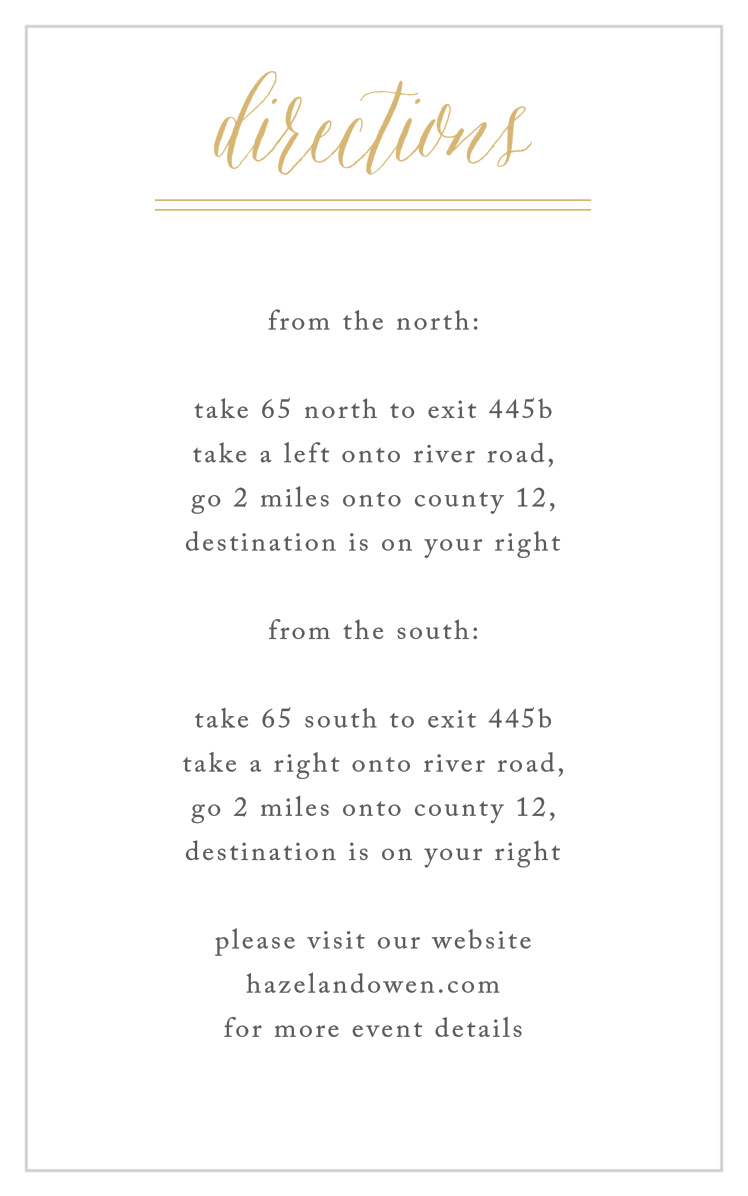 Rustic Chic Foil Direction Cards