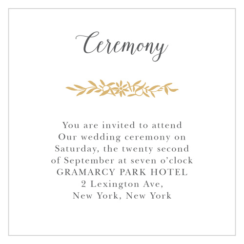 Delicate flowers accent your text on the Full Bloom Foil Ceremony Cards.