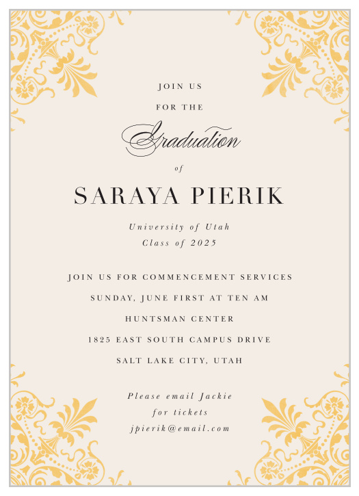 The Chandelier Corner Graduation Invitation with is ornate corner patterns is sure to be noticed.