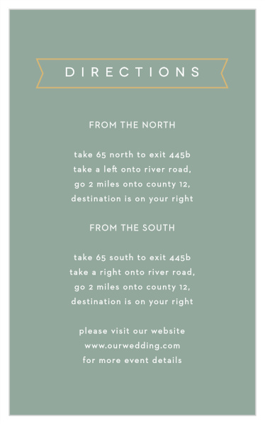 Our Contemporary Banner Direction Cards guide family and friends to your wedding venue with ease.