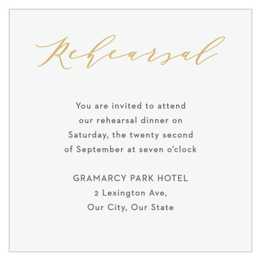 Practice makes perfect! Bring family and friends together the night before your wedding with our Contemporary Banner Rehearsal Cards.