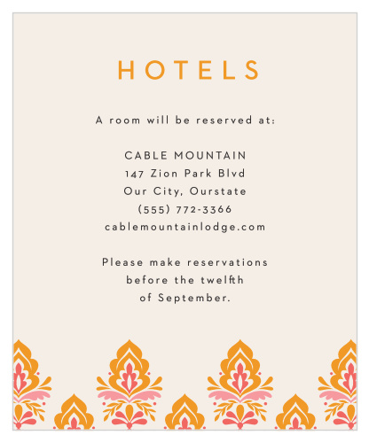 Let out-of-town family and friends know where you have booked a block of rooms with our Damask Sides Accommodation Cards.