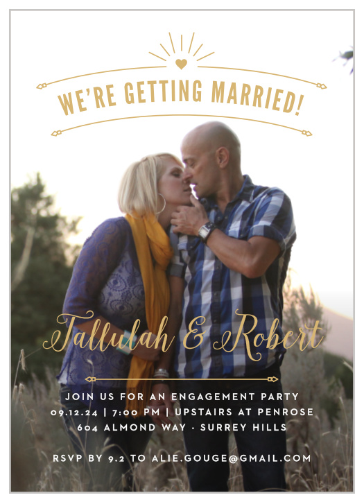 Golden Arc Foil Engagement Party Invitations give you the opportunity to have the party of your dreams. 