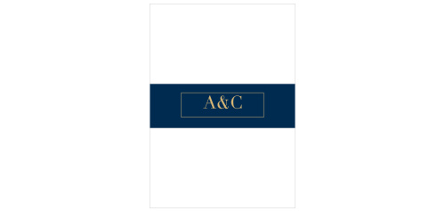 A rich navy colors the background set behind your initials which are framed by an elegantly thin rectangle, and done up in our notorious raised gold foil.