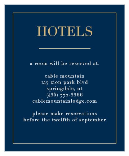 The Moonlit Honeysuckle Foil Accommodation Cards feature a gorgeous color and foil combination of rich navy and our notorious raised gold foil.