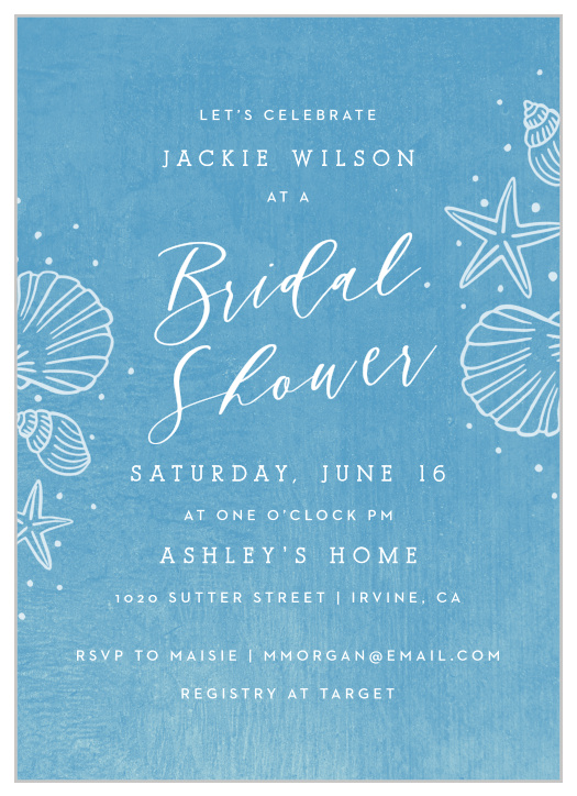 Less is more with the Starfish and Seashells Bridal Shower Invitations. The soft watercolor texture and sleek minimalist illustrations fit your beach-themed event perfectly!