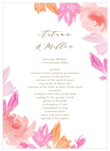 Let your guest know what to expect at your wedding using the Water Rose Wedding Programs.