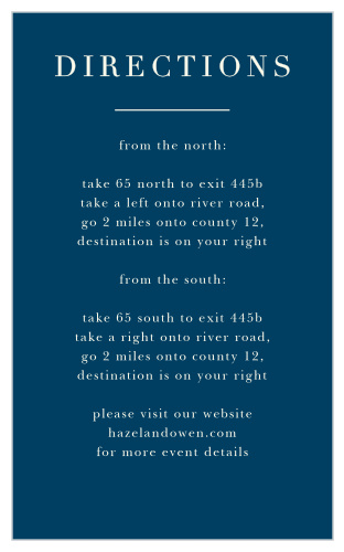 Simple, clean, and with an undeniable elegance, our Heliotrope Blooms Direction Cards are fantastic for guiding your guests through each twist and turn on the way to your dream venue.