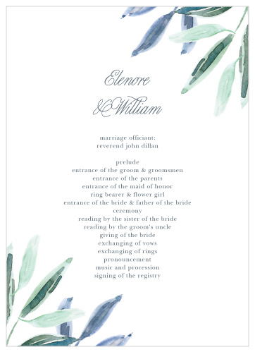 Guide your guests through each special moment, and member, of your wedding ceremony with our Olive Leaves Wedding Programs.