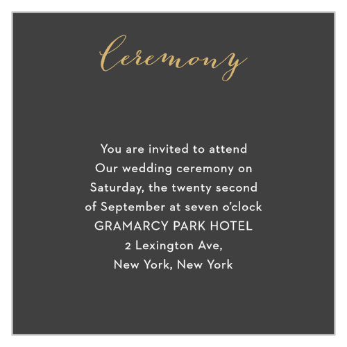 Nothing is more classic than the black, gold, and white color scheme of our Fleur Magnifique Foil Ceremony Cards.