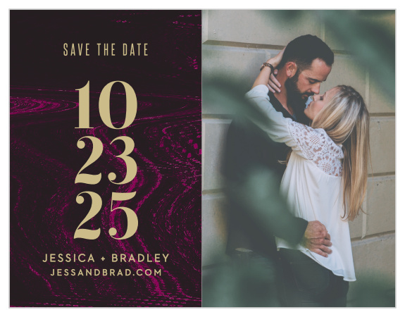 Our Lipstick & Louvre Save-the-Date Magnets split the design between the beautiful, vibrant coloration of the rest of the suite and a breathtaking photo of the two of you.