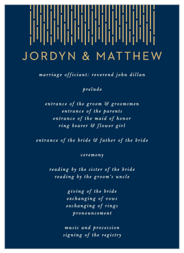 Our Lovely Lines Wedding Programs are a flashy yet subtle take on the retro designs of the 1920s.