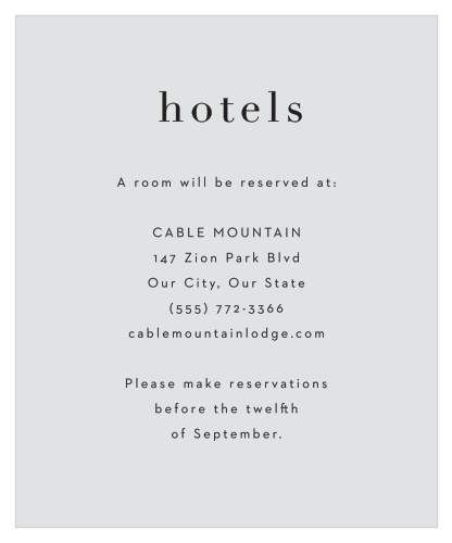 Suggest your favorite local hotels to out-of-town family and friends with the minimalist look of our Cascading Photo Accommodation Cards.
