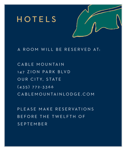 The Green Breeze Ceremony Card features illustrated palm fronds and a clean typeface, which together make for an elegant destination themed card.