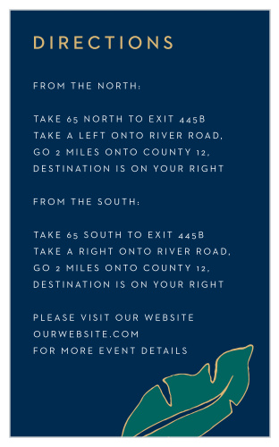 The Green Breeze Directions Card features illustrated palm fronds and a clean typeface, which together make for an elegant destination themed card.