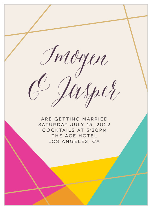 Our Brilliant Gem Wedding Invitations are full of brightly colored facets outlined by our raised gold foil.