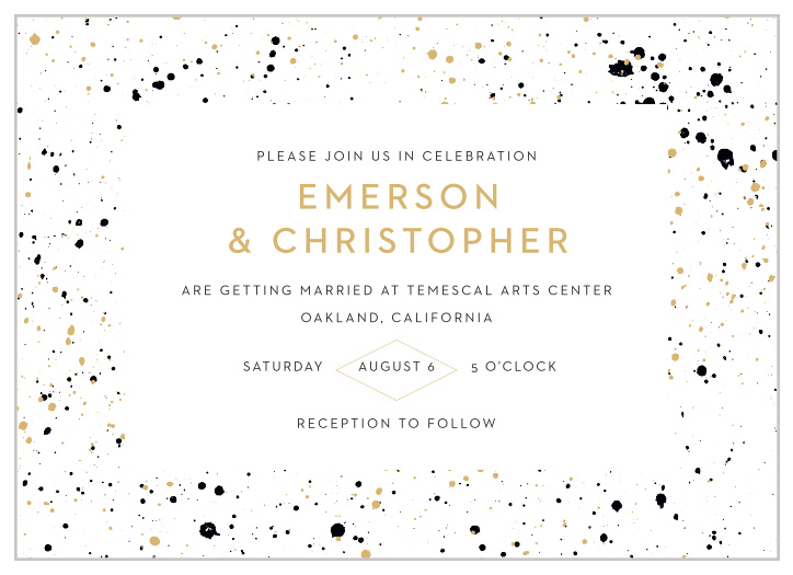Our Modern Splatters Wedding Invitations are artfully decorated with splatters of paint that border the details of your wedding.