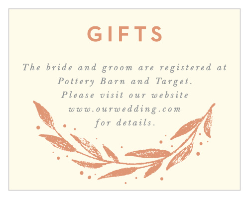 Our Rustic Branches Registry Cards utilize the same gorgeous design and color scheme as several other cards in the Rustic Branches wedding suite.