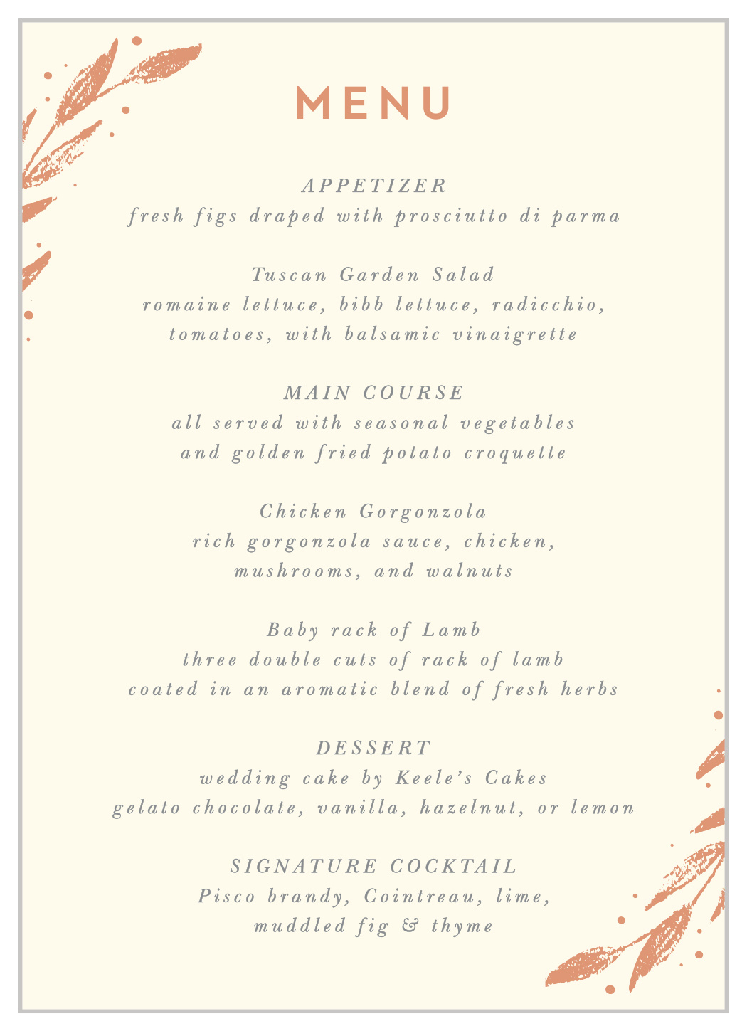 Rustic Branches Wedding Menus