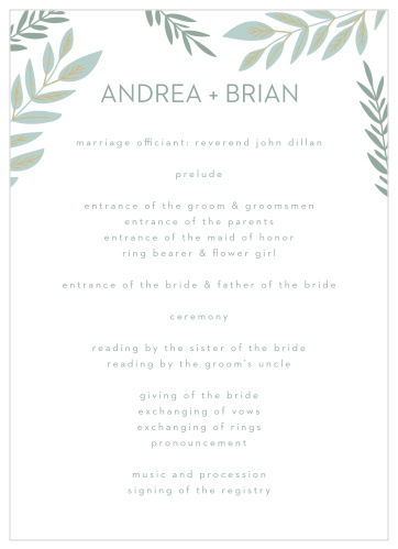 Guide your guests through each individual moment of your ceremony with our stunning Graceful Garden Wedding Programs.