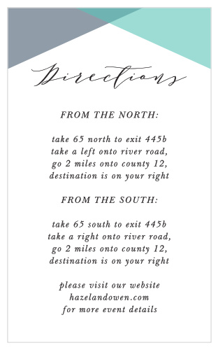 Our Geometric Apex Directions Cards utilize the same gorgeous design and color scheme as several other cards in the Geometric Apex wedding suite.