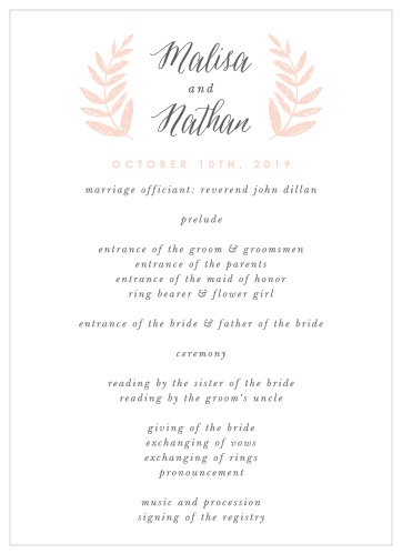 Our Wedding Wreath Wedding Programs are the perfect choice for ensuring that your guests can follow along with the moments and members of your wedding ceremony. 