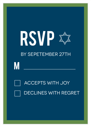 Get a head count for your event with the Simply Bordered Bar Mitzvah Response Cards!