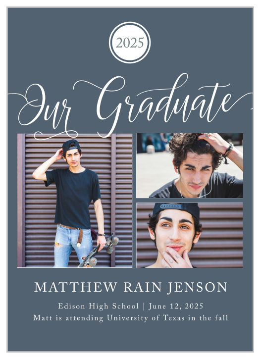 Select three of your best senior portraits for the Our Grad Graduation Announcements.