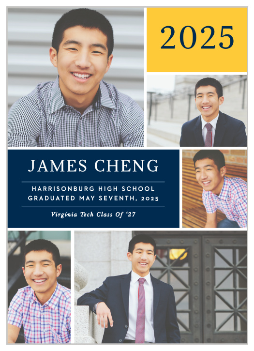Announce your graduation ceremony with a professional spread of five photos using the School Colors Graduation Announcements.