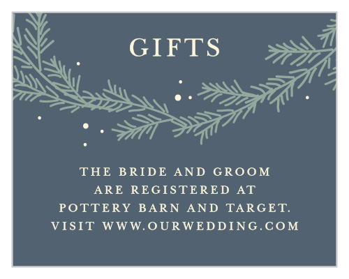 Our Evergreen Wreath Registry Cards utilize the same gorgeous design and color scheme as several other cards in the Evergreen Wreath wedding suite.