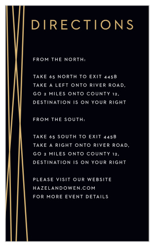 Our Cross Over Direction Cards utilize the same gorgeous design and color scheme as several other cards in the Cross Over wedding suite.